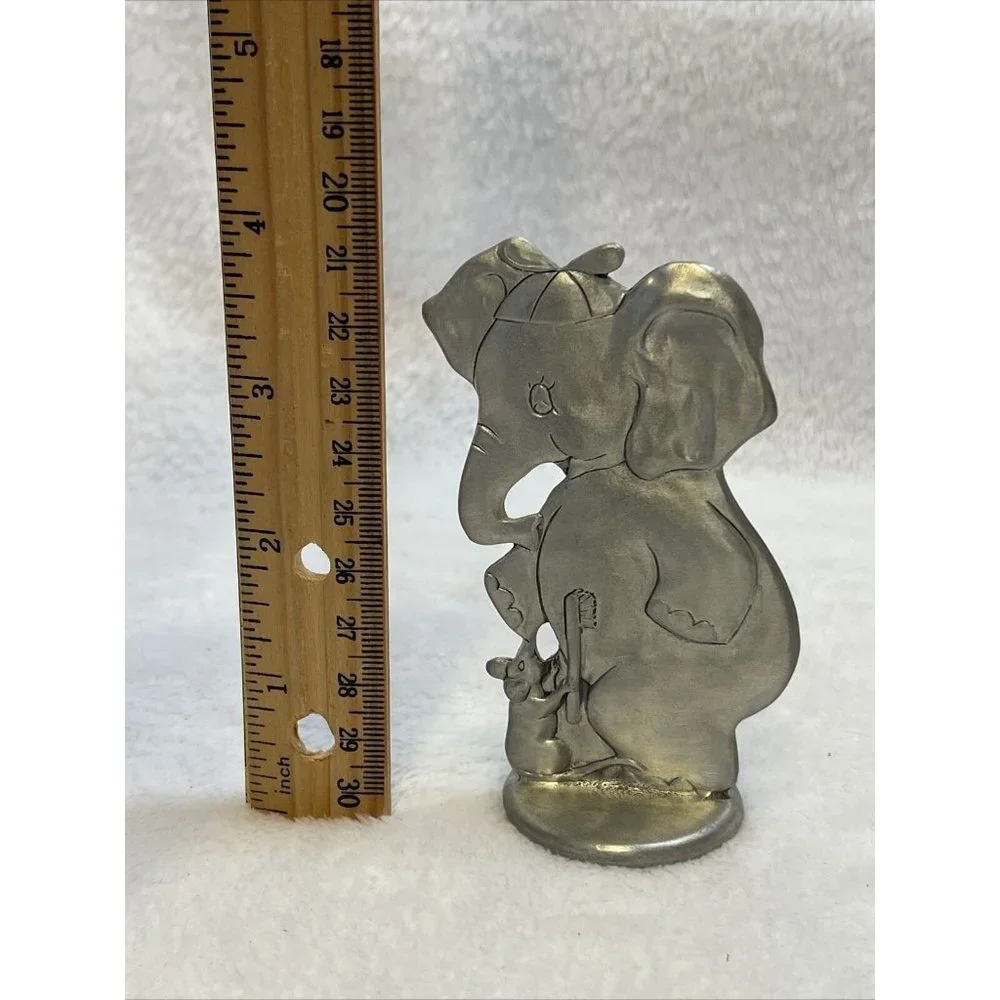 Vintage Elephant & Mouse Toothbrush Holder by‎ SEAGULL PEWTER Canada 4”